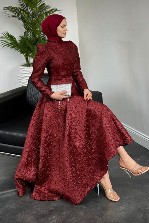 Yella Brokar Kumaş Prenses Abiye Bordo