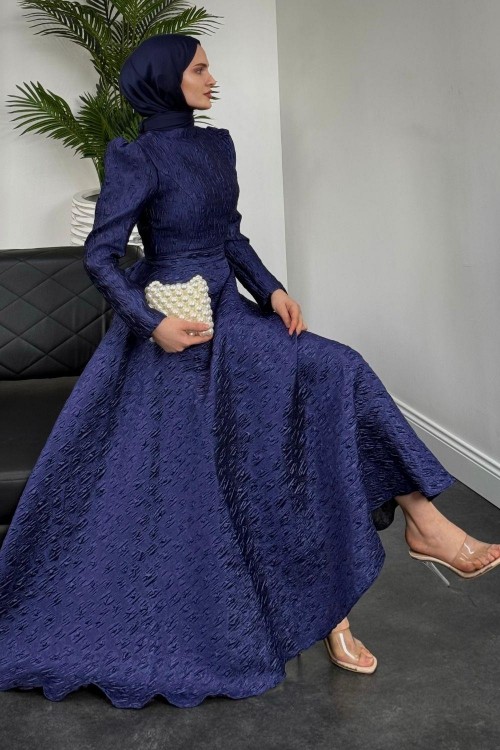 Yella Brokar Kumaş Prenses Abiye  Lacivert