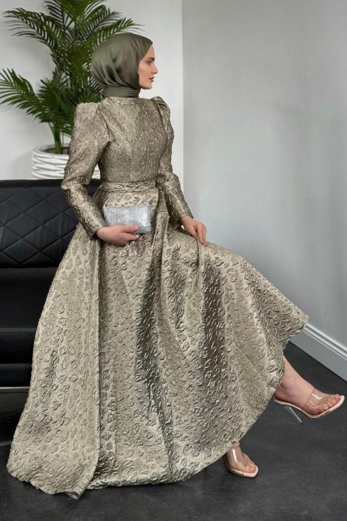 Yella Brokar Kumaş Prenses Abiye Haki