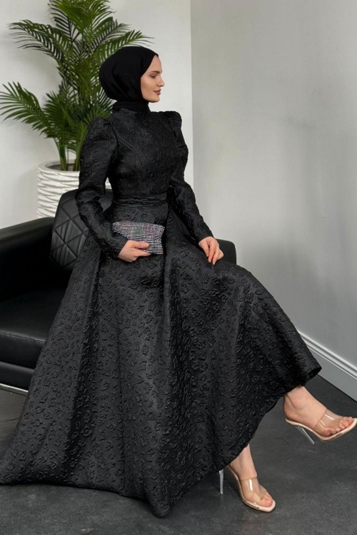 Yella Brokar Kumaş Prenses Abiye Siyah