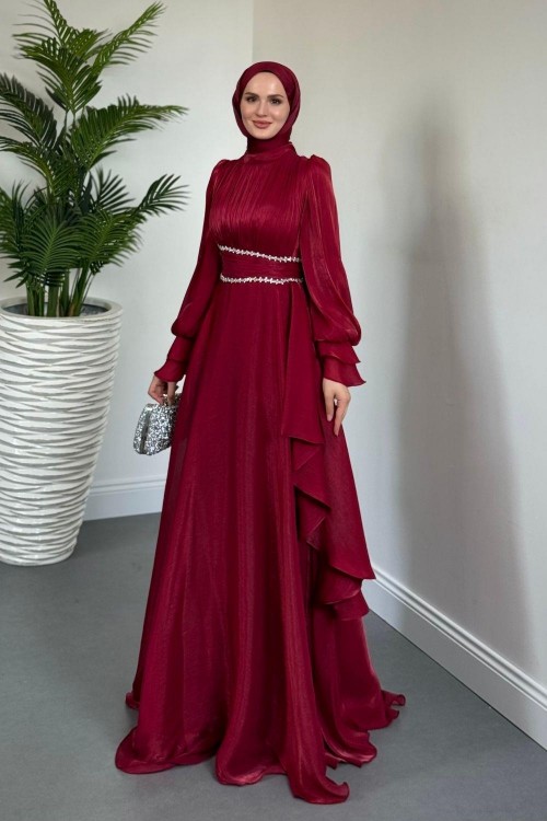 Zarina Beli Taşlı Jan Jan  Abiye Bordo