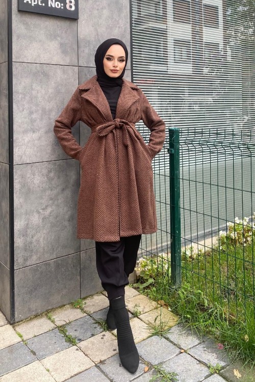 Zebra Desen Kaşe Kap Kahverengi