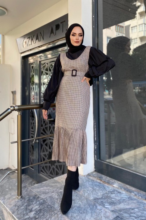 Zebra Desenli Kemerli Jile SütlüKahve