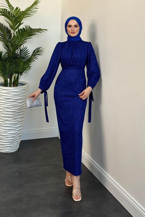 Zeta Kolları Bağcıklı Simli Kalem Abiye Sax