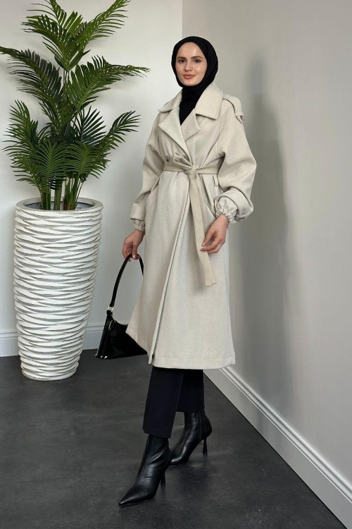 Zora Astarlı Kaşe Kaban Krem