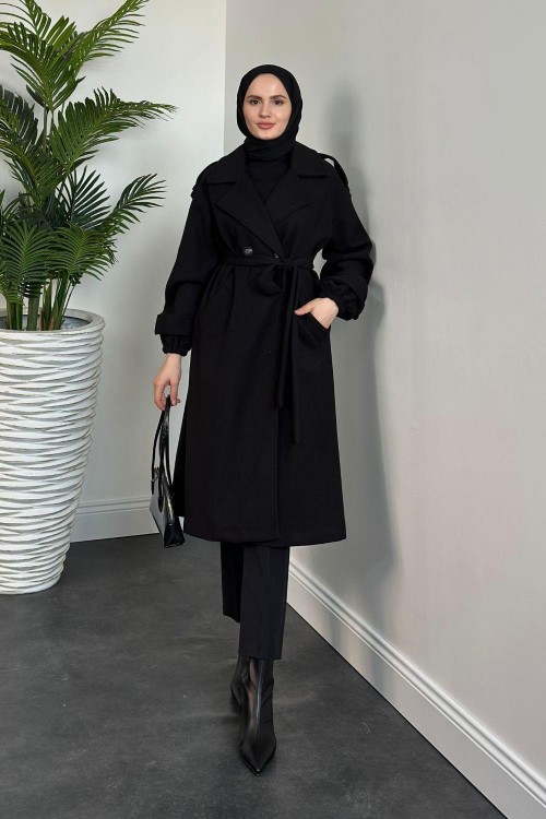 Zora Astarlı Kaşe Kaban Siyah